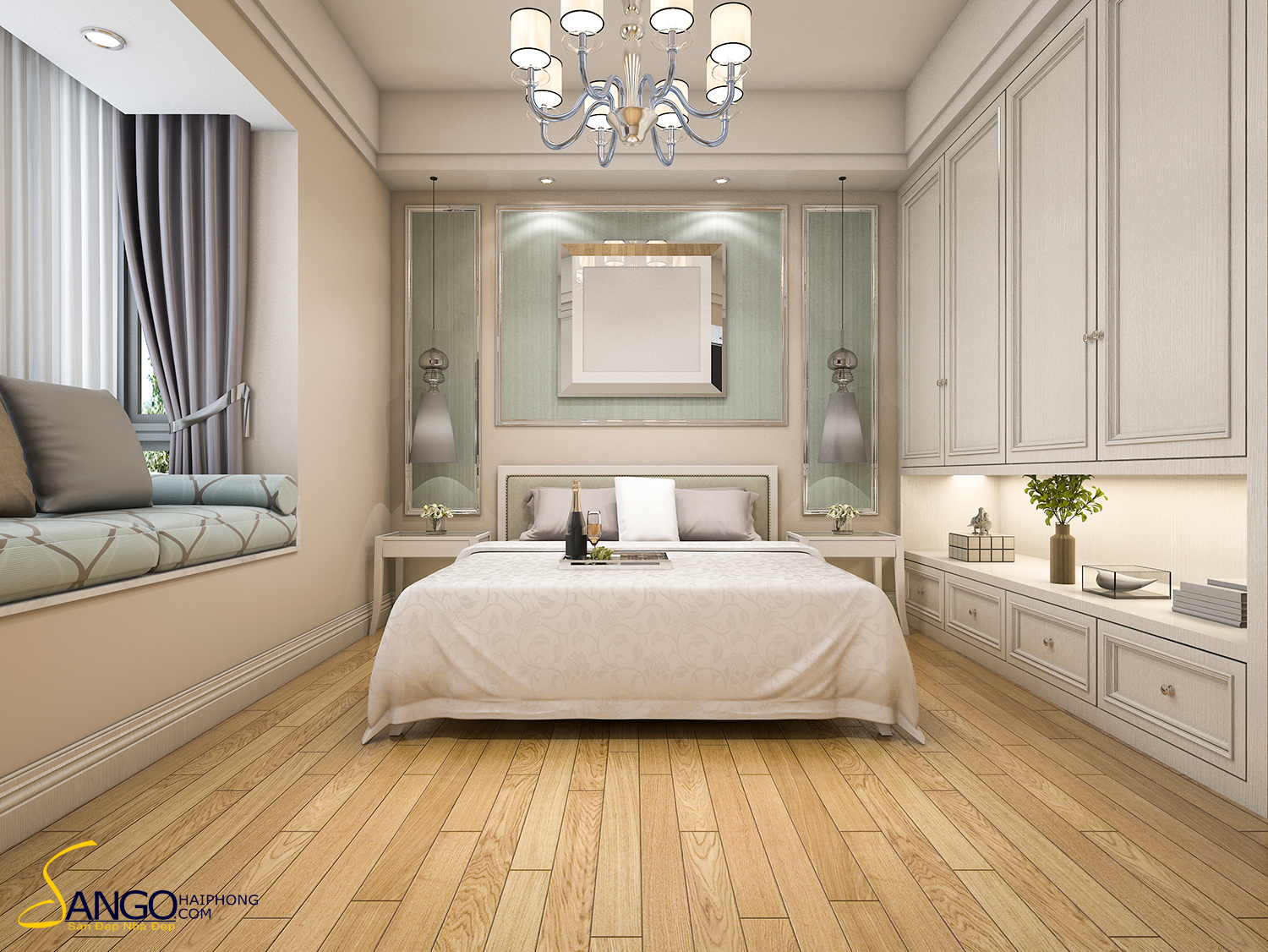 Sàn gỗ đẹp khiến phòng ngủ trở nên sang trọng, hài hòa